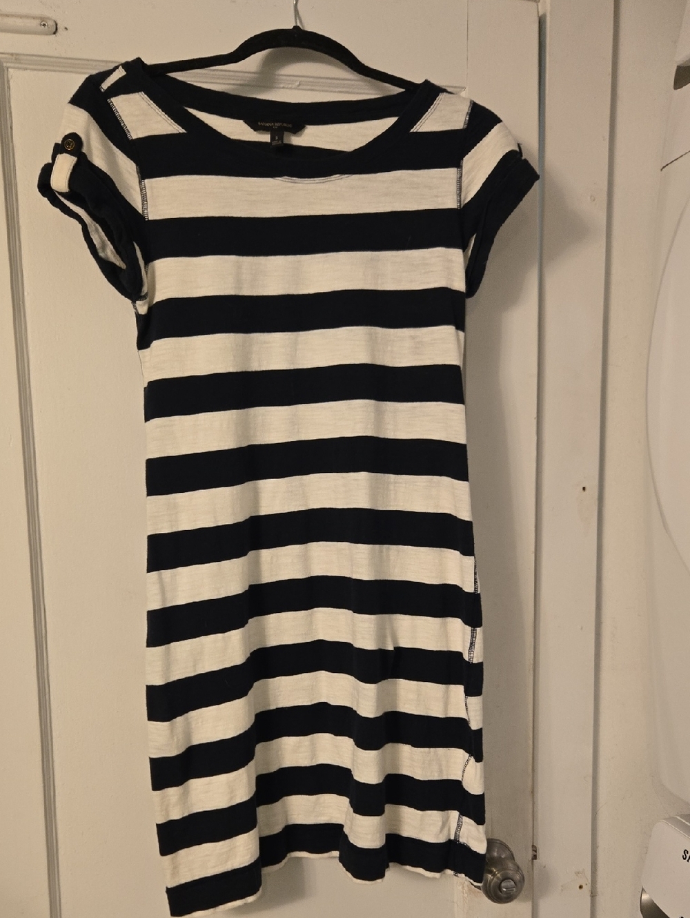 Banana Republic Navy and White Striped Short Sleeve Shift Dress